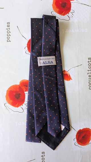 Corbata ALSA azul con puntos naranjas