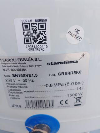 Termo eléctrico 15 litros