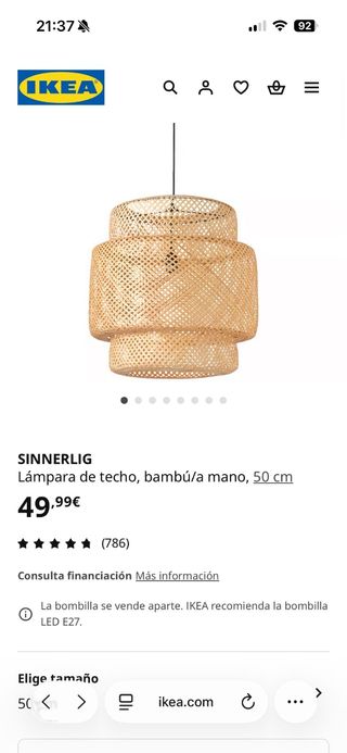 Lámpara de techo IKEA SINNERLIG bambú 50cm