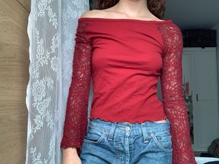 Camiseta Y2K Vintage Roja Encaje