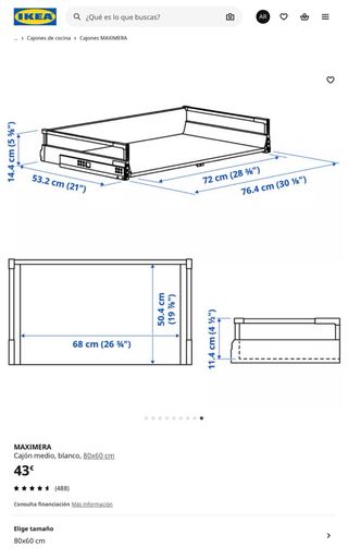 2 Cajones MAXIMERA IKEA Blanco 80x60 cm