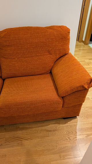Sofá de 2 plazas tela naranja y rojo