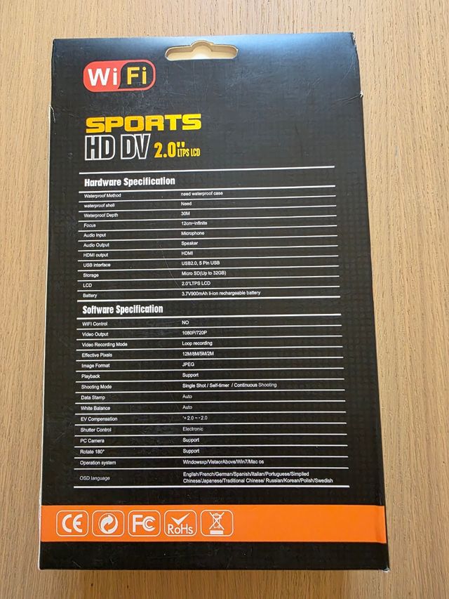 Cámara SPORTS HD DV 2.0" LTPS LCD WiFi 1080P