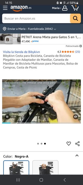 Cesta para bicicleta negra