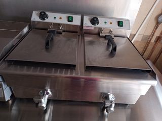 Freidora industrial eléctrica doble de dos senos, 