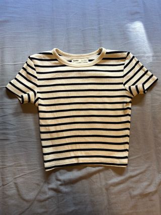 Pull&Bear Camiseta Rayas Beige/Negro Talla XS