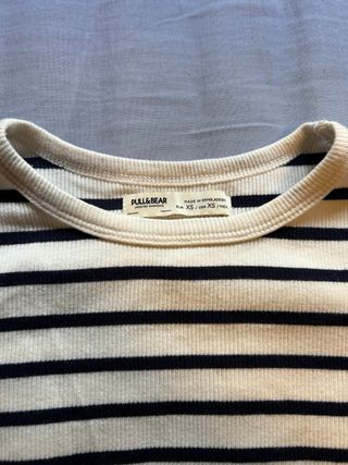 Pull&Bear Camiseta Rayas Beige/Negro Talla XS