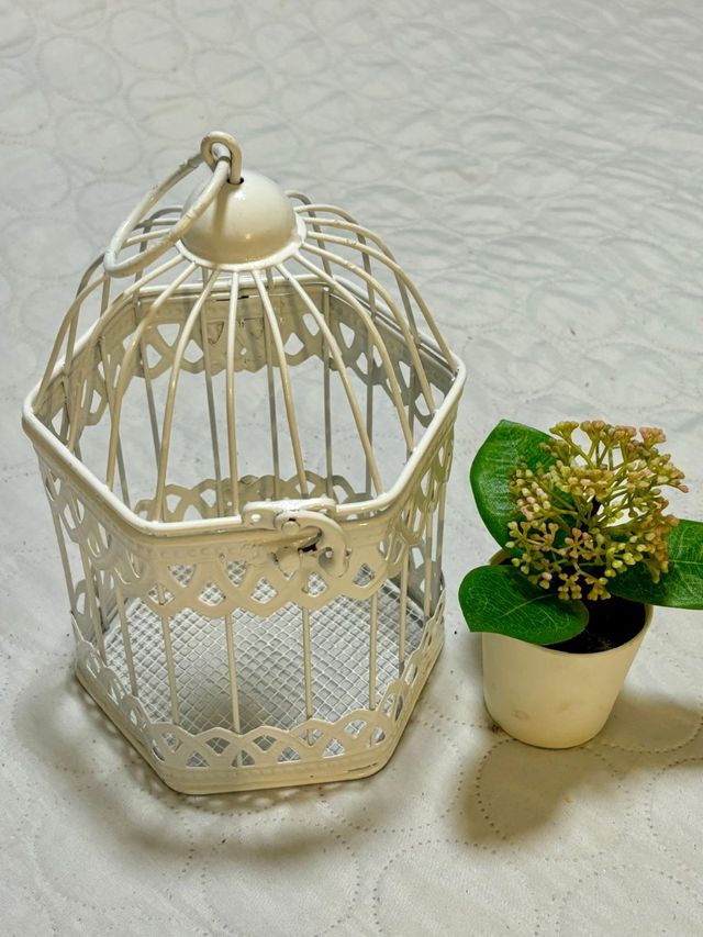 Jaula decorativa de metal blanca