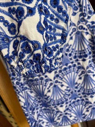 Blusa bordada azul y blanca 