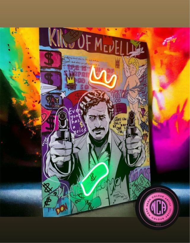 Cuadro neonizado de “Pablo Escobar”