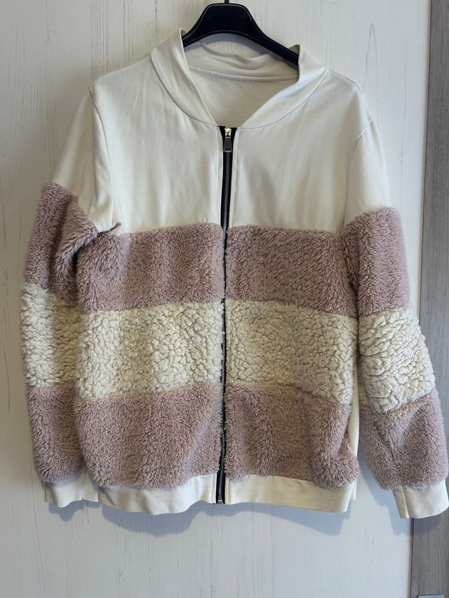 Chaqueta borreguito rosa y blanco