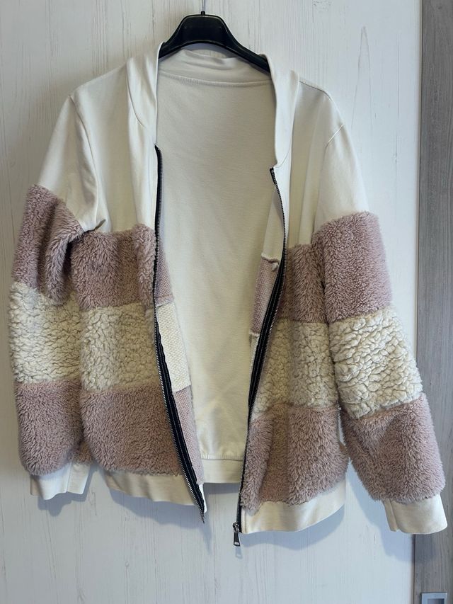 Chaqueta borreguito rosa y blanco