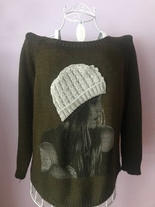 Jersey dibujo mujer talla M verde
