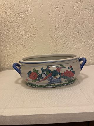 Sottovaso ceramica decorato uccelli fiori