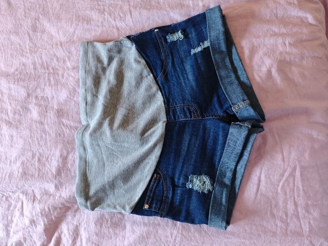 Shorts premaman in denim e grigio