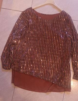 Camisa fiesta lentejuelas marrón y dorado