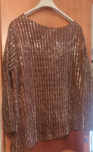 Camisa fiesta lentejuelas marrón y dorado