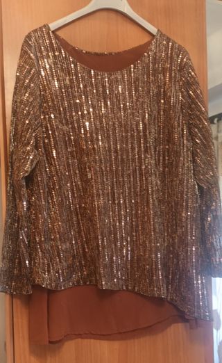 Camisa fiesta lentejuelas marrón y dorado