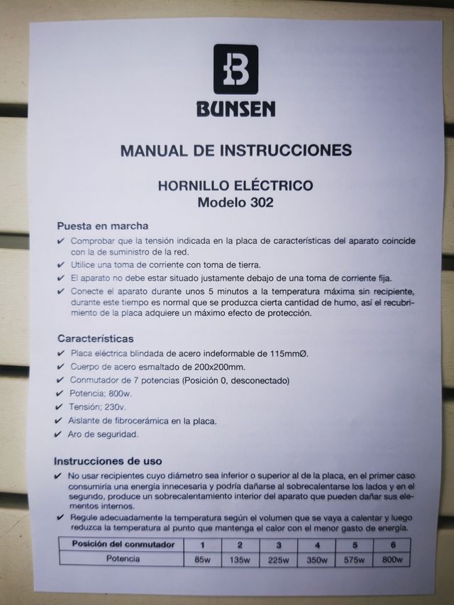 Hornillo Eléctrico Bunsen Modelo 302