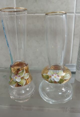 2 Violeteros Antiguos Florales Dorados