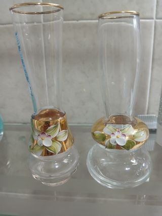 2 Violeteros Antiguos Florales Dorados