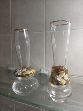 2 Violeteros Antiguos Florales Dorados