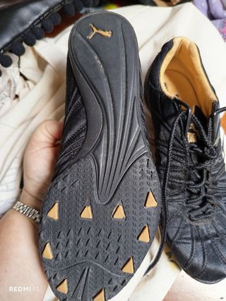 Scarpe Puma raso nere oro da donna  vintage