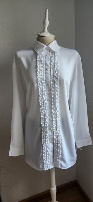 Blusa Vintage Blanca con Volantes