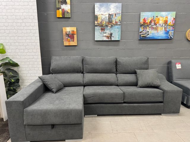 Sofá Chaise Longue 260cm Anti-Manchas con Puff