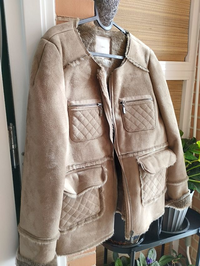 Chaqueta forrada beige y marrón