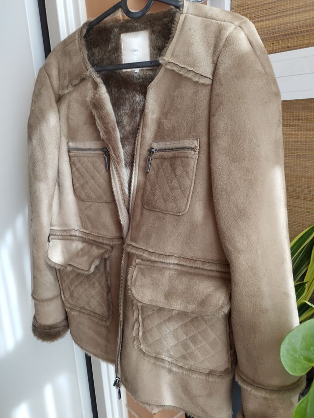 Chaqueta forrada beige y marrón