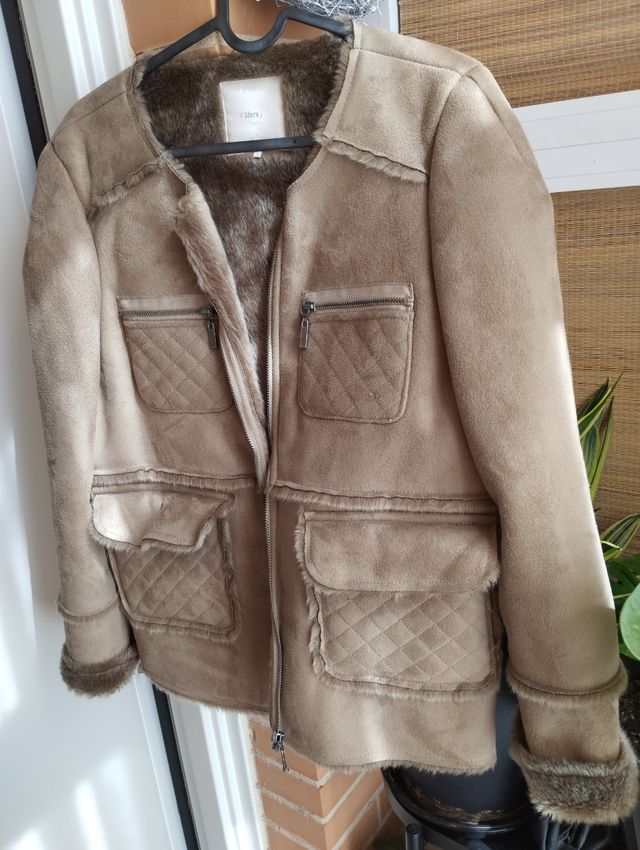 Chaqueta forrada beige y marrón