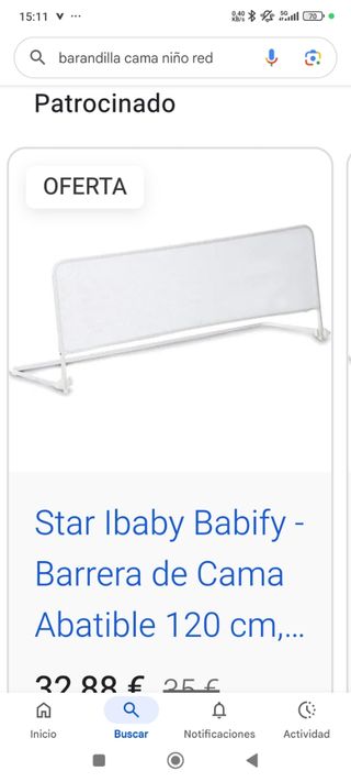Barrera Cama Infantil. 140 cm