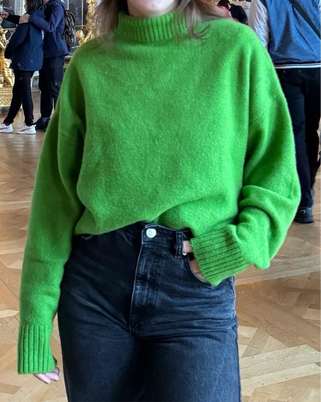 Jersey Zara cuello alto verde manzana