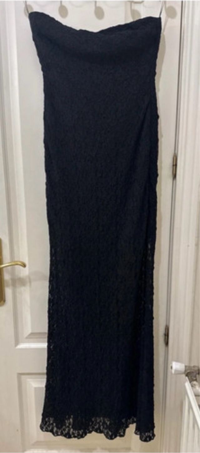 Vestido strapless Zara Negro Encaje Largo