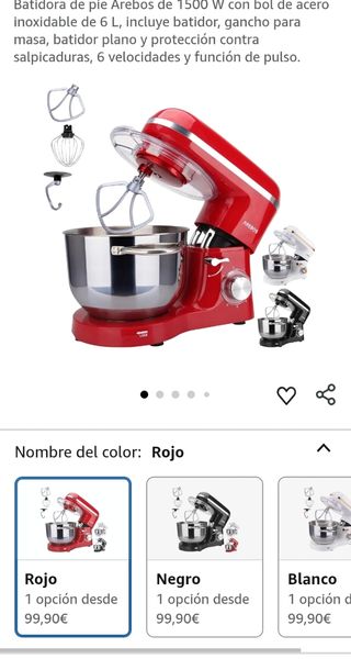 Batidora de pie Arebos 1500W 6L Roja