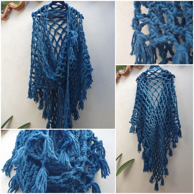 Estola/Bufanda de lana Merino azul petróleo