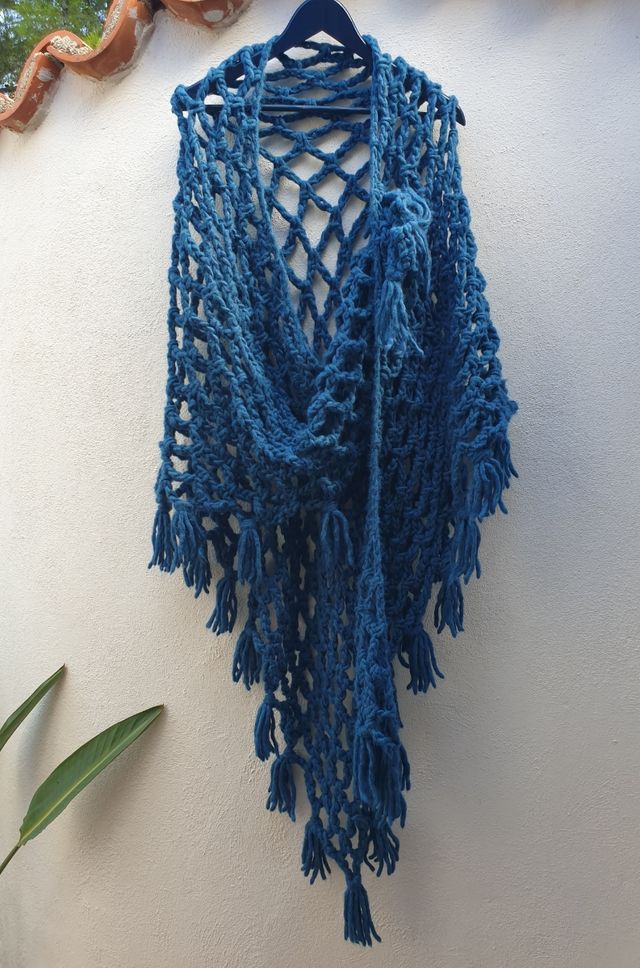 Estola/Bufanda de lana Merino azul petróleo