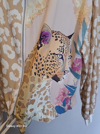 Chaqueta Raso Estampada Leopardo Mujer