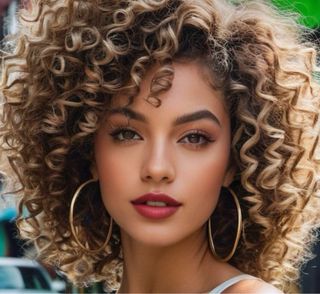 Preciosa Peluca rizada castaña y rubia