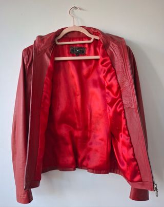 Cazadora Piel Roja Vintage Mujer Talla 40-42