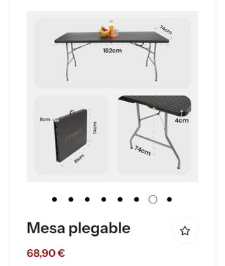 Arebos Mesa plegable 184x74x74 cm Gris