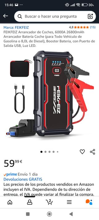 Arrancador coche 4000A 21800mAh y 6000A 26800mAh