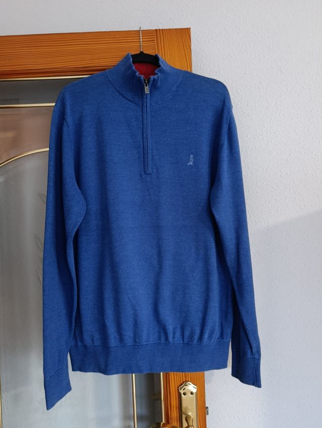 Jersey azul hombre media cremallera