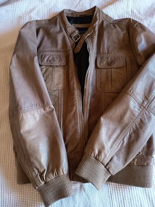 Cazadora Piel Vintage Zara Man Marrón