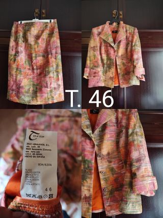 Traje de Falda y Chaqueta T.46 tonos salmón 