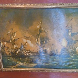 Cuadro antiguo batalla naval 1m/74cm