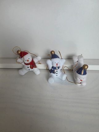 3 Pupazzi Neve Ceramica Decorazioni Natalizie
