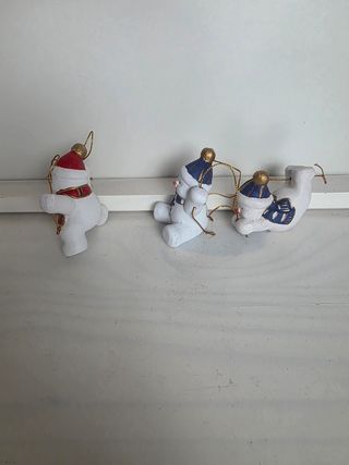 3 Pupazzi Neve Ceramica Decorazioni Natalizie