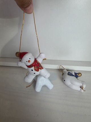 3 Pupazzi Neve Ceramica Decorazioni Natalizie